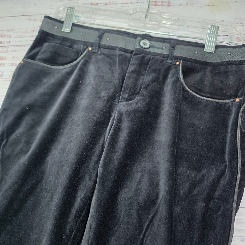 Joe's Jeans Velvet Pants Women 32 Black Excellent Straight Leg Grosgrain Trim